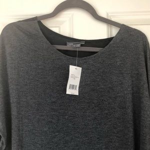 Vince Mixed Media Long Slv tee - Charcoal/Black